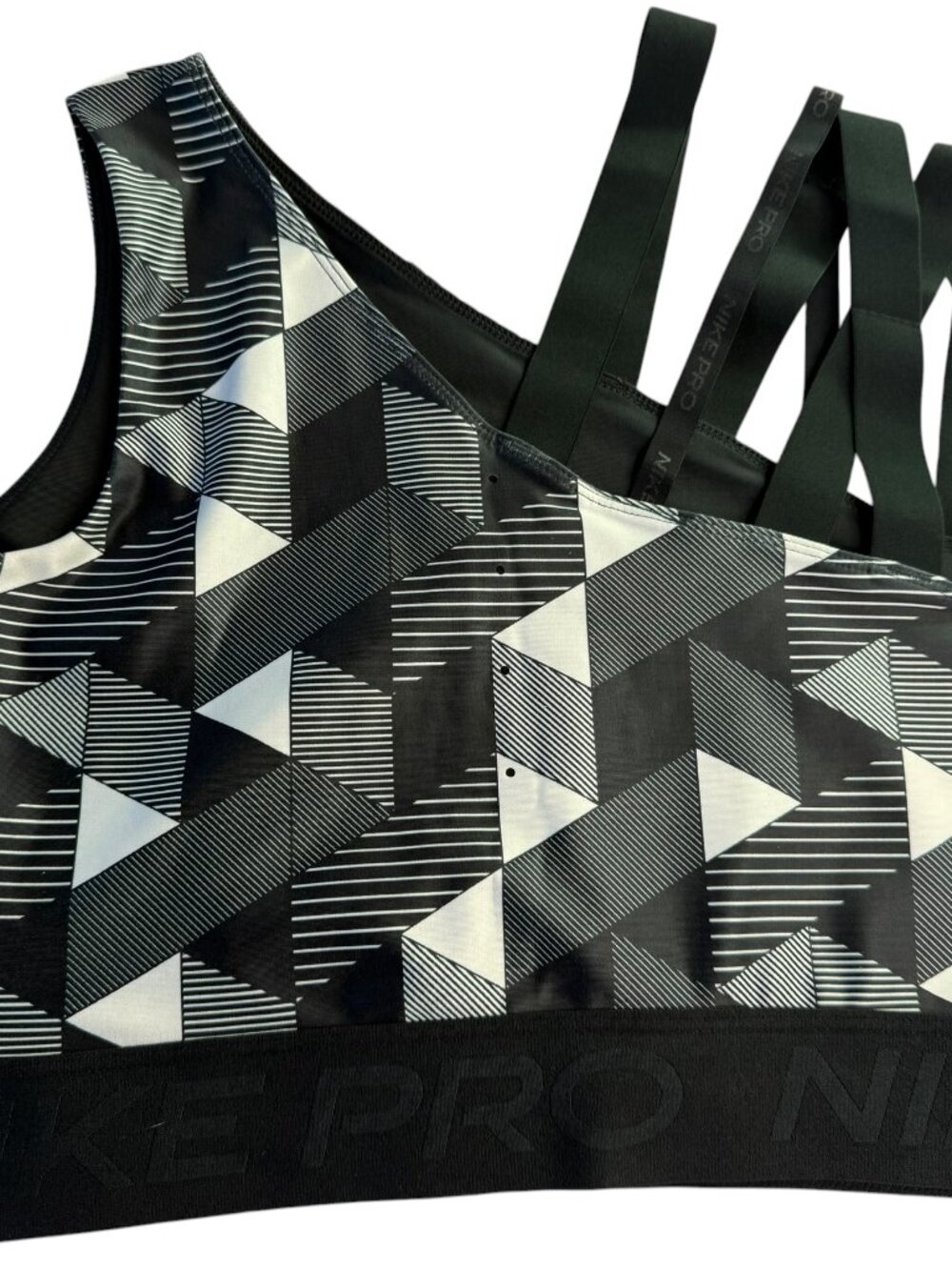 NIKE PRO Crop Top Sports Bra Black / White Triangles Serena. Asymmetrical M - Picture 5 of 12